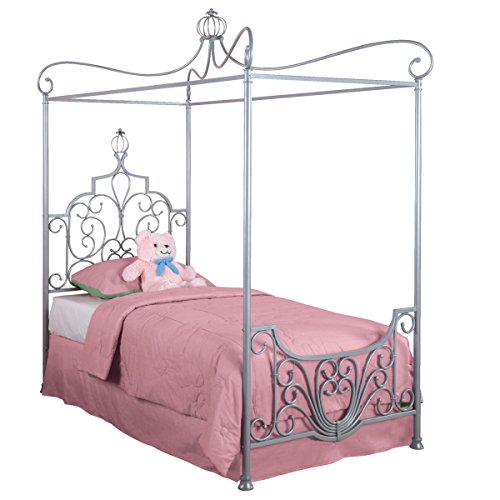 Powell Furniture Princess Rebecca Sparkle Silver Twin Size Canopy Bed