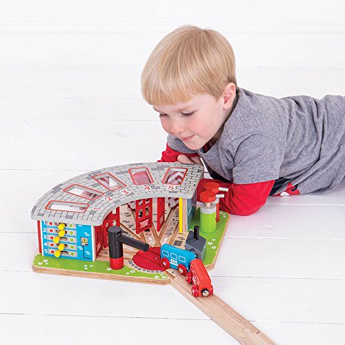 Bigjigs Rail Wooden Five Way Engine Shed - Other Major Rail Brands are Compatible