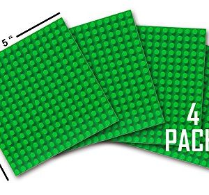 Click n' Play Green Building Brick Baseplates - 5"x 5" - (Pack of 4) Tight Fit-Lego Compatible