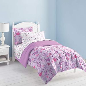 Dream Factory Purple Princess Hearts And Crowns Girls Comforter Set, Multi, Full