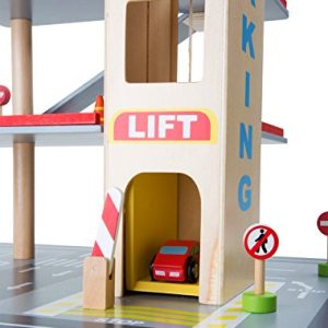 Small Foot Wooden Toys Parking Garage Playset, with 3 Floors, an Elevator & Helicopter Landing Pad & More Designed for Ages 3+