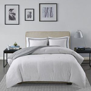 Madison Park Essentials Hayden Reversible Stripes – 3 Piece Teen Set – Ultra Soft Microfiber Bed Comforters, King/Cal King, Grey