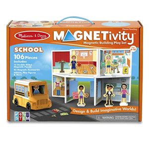 Melissa & Doug Magnetivity Magnetic Tiles Building Play Set – School with School Bus Vehicle (106 Pieces, STEM Toy, Great Gift for Girls and Boys - Best for 4, 5, 6, 7, 8 Year Olds and Up)