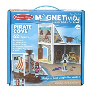 Melissa & Doug Magnetivity Magnetic Tiles Building Play Set – Pirate Cove with Pirate Ship (62 Pieces, STEM Toy, Great Gift for Girls and Boys - Best for 4, 5, 6, 7, 8 Year Olds and Up)