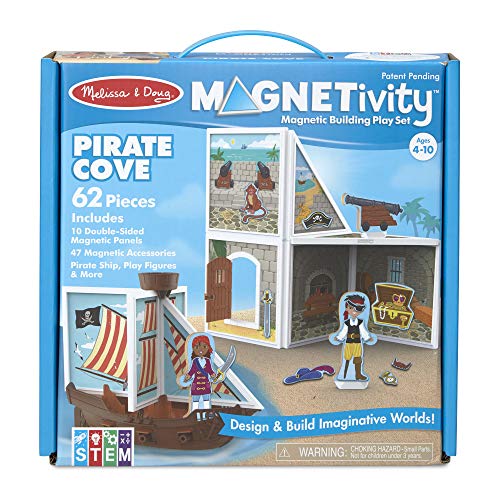 Melissa & Doug Magnetivity Magnetic Tiles Building Play Set – Pirate Cove with Pirate Ship (62 Pieces, STEM Toy, Great Gift for Girls and Boys - Best for 4, 5, 6, 7, 8 Year Olds and Up)