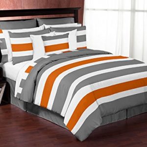 Sweet Jojo Designs Gray Queen Bed Skirt for Gray and Orange Stripe Collection Teen Bedding Sets
