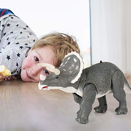 SainSmart Jr. Remote Control Dinosaur Robot Toy 2-in-1 Electronic Walking Dinosaur with Sound, Infrared Control Roaring Dino for 3+ Kids, Triceratops