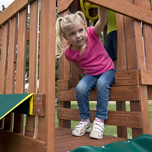 Swing-N-Slide PB 8331 Playful Palace Swing Set with Slide, Swings, Wood Roof, Picnic Table & Climbing Wall, Wood
