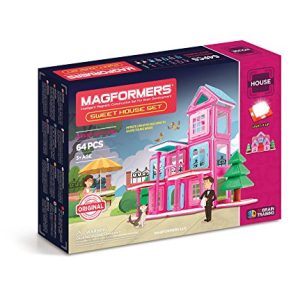 Magformers Sweet House 64 Pieces Pink and Purple Colors, Educational Magnetic Geometric Shapes Tiles Building STEM Toy Set Ages 3+