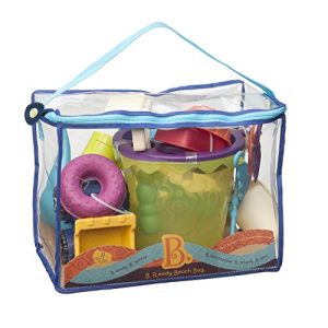 B. toys – B. Ready Beach Bag – Beach Tote with Mesh Panel and 11 Funky Sand Toys – Phthalates and BPA Free – 18 m+, Lime Bucket