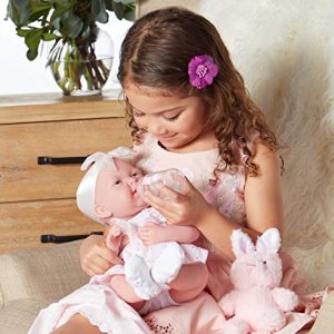JC Toys La Newborn All-Vinyl-Anatomically Correct Real Girl 15" Doll in White Eyelet Dress with Fluffy Bunny and Accessories Designed by Berenguer
