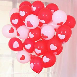 PartyWoo Valentines Day Balloons 12 inches Printed Heart Balloons 50 Packs for Wedding Decoration Baby Shower Birthday Decoration - Printed Heart