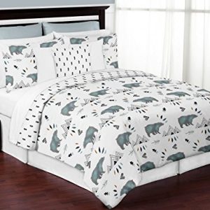 Sweet Jojo Designs 3-Piece Bear Mountain Watercolor Boy Full/Queen Kid Childrens Teen Bedding Comforter Set