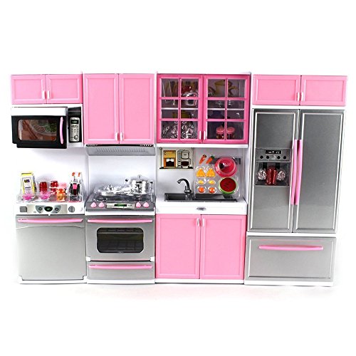 'Deluxe Modern Kitchen' Battery Operated Toy Kitchen Playset, Perfect for Use with 11.5" Tall Dolls