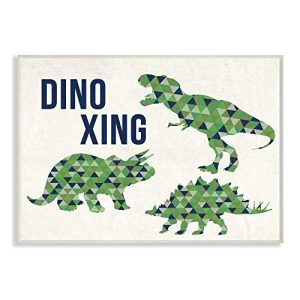 The Kids Room by Stupell Dino Crossing Blue Green Dinosaur Kids Word Design Wall Plaque, 10x15, Multi-Color