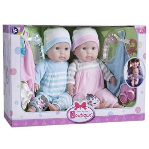 Berenguer Boutique 30050 TWINS- 15” Soft Body Baby Dolls - 12 Piece Gift Set with Open/Close Eyes- Perfect for Children 2+