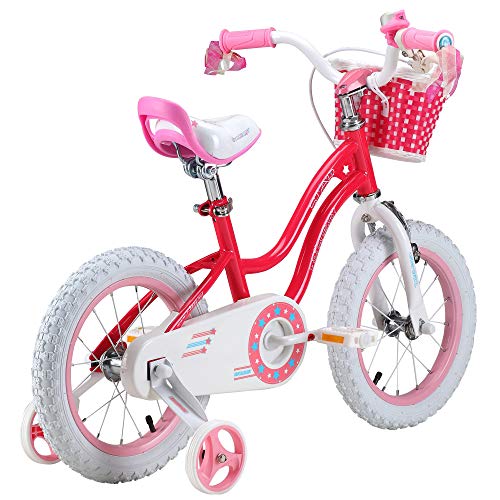 RoyalBaby Girls Kids Bike Stargirl 12 14 16 18 Inch Bicycle for 3-8 Years Old Child's Cycle with Basket Training Wheels or Kickstand Bike Pink Blue