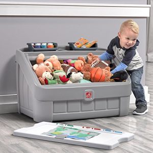 Step2 2-in-1 Toy Box & Art Lid | Plastic Toy & Art Storage Container, Grey