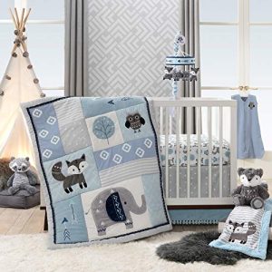 Lambs & Ivy Stay Wild Fox Blanket, Gray/Blue Stripe