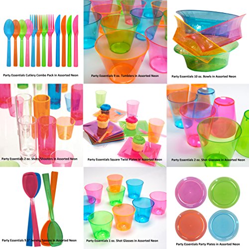 Party Essentials Hard Plastic 9-Inch Round Party/Luncheon Plates, Assorted Neon, 20-Count