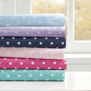 Mi-Zone Polka Dot Printed 100% Cotton Percale Ultra Soft 4 Piece Sheet Set for Girls Bedding, Full Size, Seafoam