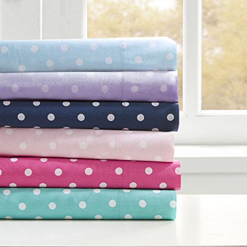 Mi-Zone Polka Dot Printed 100% Cotton Percale Ultra Soft 4 Piece Sheet Set for Girls Bedding, Full Size, Seafoam