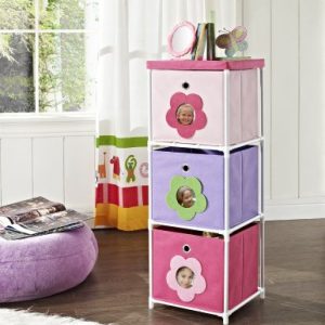 Cosco Blossom 3 Bin Storage Unit, Pink/White