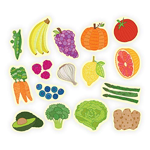 Mudpuppy Wooden Fruits & Veggies Magnetic Shapes, 35 Pieces, Ages 3-7, 1.75" Tall Pieces, Resealable 3.5 x 8.5 x 2.75" Package