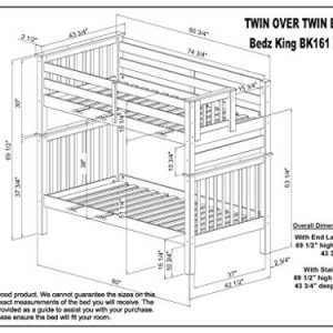 Bedz King Tall Stairway Bunk Beds Twin over Twin with 4 Drawers in the Steps, Honey