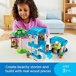 Fisher-Price Wonder Makers Design System Beach Bungalow - 35+ Piece Building and Wooden Track Play Set for Ages 3 Years & Up