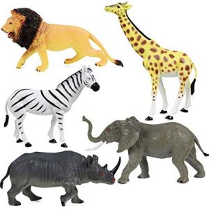 Click N' Play Jumbo 10.5”" Animal Figurine Playset, Assorted 5Piece Realistically Designed Wild Zoo, Safari, Jungle Plastic Animals for Kids & Toddlers