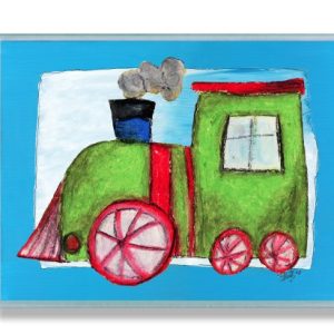 The Kids Room by Stupell Green Train with Blue Border Rectangle Wall Plaque