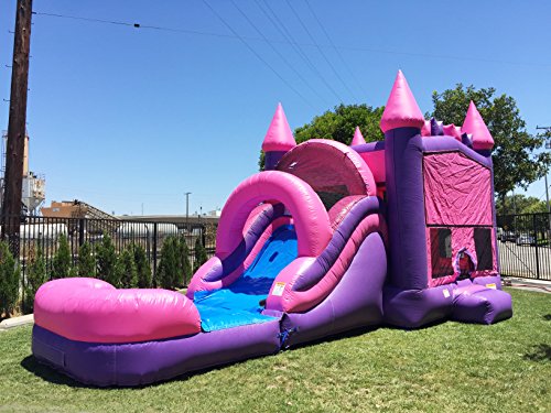 JumpOrange Commercial Grade Inflatable Princess Bricks Mega Bounce House with Slide Combo and Blower, Party Combo Moonwalk, 100% PVC VINYL