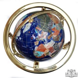 Unique Art 13-Inch by 9-Inch Blue Lapis Ocean Table Top Gemstone World Globe with Gold Tripod