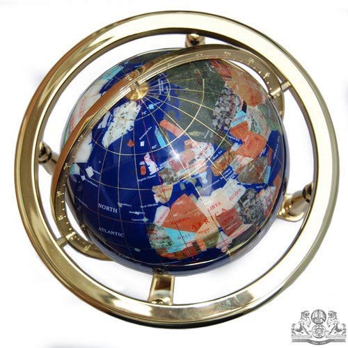 Unique Art 13-Inch by 9-Inch Blue Lapis Ocean Table Top Gemstone World Globe with Gold Tripod