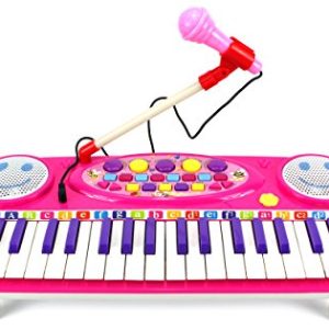 Happy Face 37 Keys Electric Organ Children's Kid's Battery Operated Toy Piano Keyboard Instrument w/ Microphone (Pink)