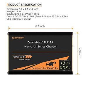 Energen DroneMax MA18A Drone Battery Charger, DJI Mavic Air Accessories, Intelligent Fast Multi Battery Charging Hub Station (Charge 3 Batteries & 2 USB Ports Simultaneously)