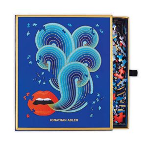 Jonathan Adler Lips Shaped Puzzle, 750 Pieces, 21.5” x 27” – Signature Swirling Smokestack Lips Pattern Die-Cut in Shape of Image - Thick, Sturdy Pieces – Challenging and Fun