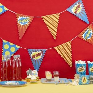 Ginger Ray PA-105 Bunting Pop Art Superhero Party Banner Decoration, Mixed, 3.5 m, Multicolor