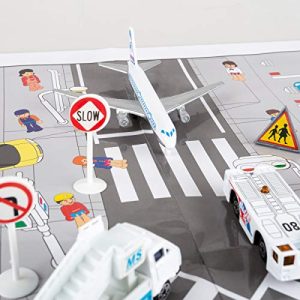 Hey! Play! Airport Playset – 43Piece Diecast & Plastic Airplane & Delivery Truck Toys with Mat & Accessories for Toddlers & Children