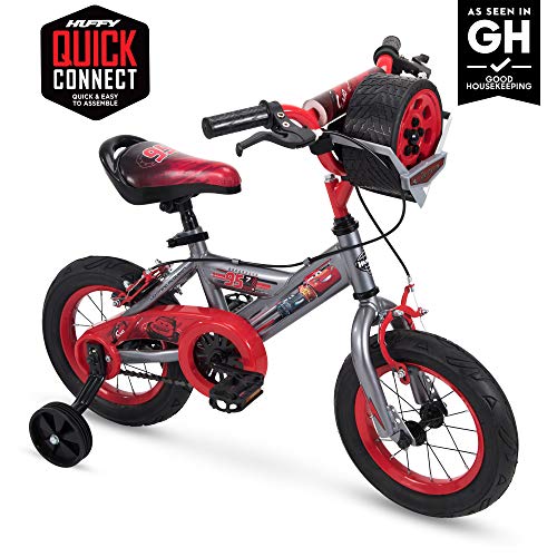 Huffy Disney Cars Kid Bike Quick Connect Assembly, Tire Case Storage & Training Wheels, 12" Grey