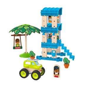 Fisher-Price Wonder Makers Design System Beach Bungalow - 35+ Piece Building and Wooden Track Play Set for Ages 3 Years & Up