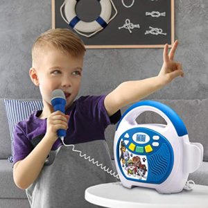 eKids Paw Patrol Bluetooth Portable MP3 Karaoke Machine Player with LED Display Store Hours of Music with Built in Memory Sing Along Using The Real Working Microphone USB Port to Expand Your Content