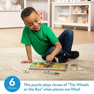 Melissa & Doug The Wheels On The Bus Sound Puzzle (Peg Puzzle, Developmental Toy, 6 Pieces)