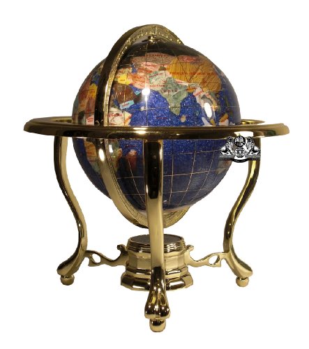 Unique Art 10-Inch Tall Table Top Blue Crystallite Ocean Gemstone World Globe with Gold Tripod Stand