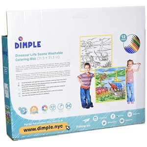 Dimple Washable Coloring Play Mat with Jurassic Dinosaur Era Design and 12 Washable Markers, Small
