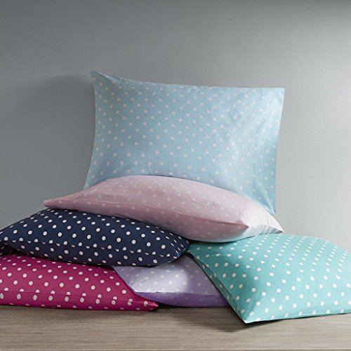 Mi-Zone Polka Dot Printed 100% Cotton Percale Ultra Soft 4 Piece Sheet Set for Girls Bedding, Full Size, Seafoam