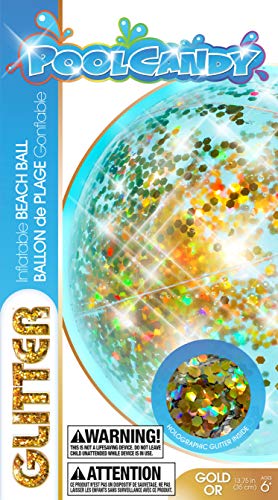 PoolCandy Gold Holographic Glitter Beach Ball - Inflatable Jumbo Beach Ball - Glitter Sparkles and Shines in the Sun - Pool, Beach, and Toy Decoration Float