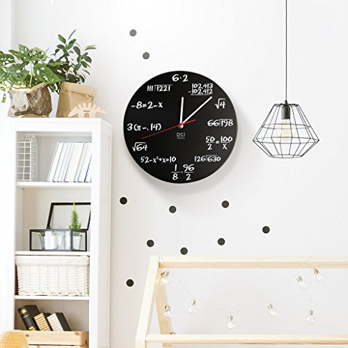 DCI Pop Quiz Clock, Black and White, Metal, 11-1/2" Diameter, Mathematics Teacher Gift, Wall Clock for Classroom, Home, Office
