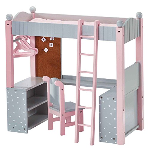 Olivia's Little World 18" Doll Furniture | Polka Dots Princess College Dorm Double Bunk Desk, Grey | Fits American Girl Dolls